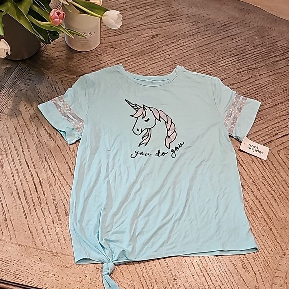 Unicorn jersey shirt size L girls 12-14 NWT
